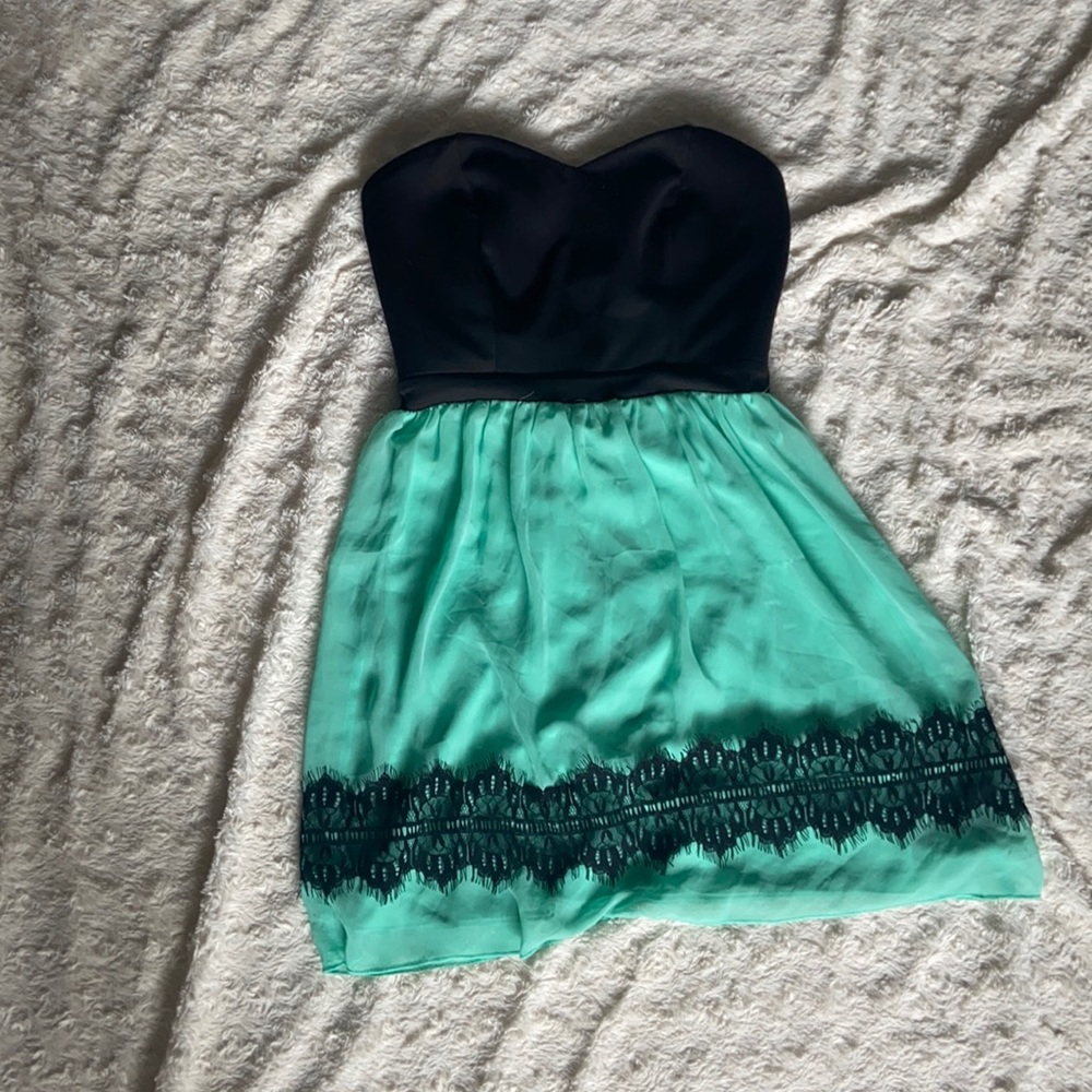 Strapless Open Back Turquoise Dress